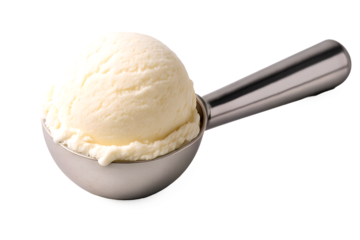 Fresh vanilla ice cream scoop displayed on transparent background