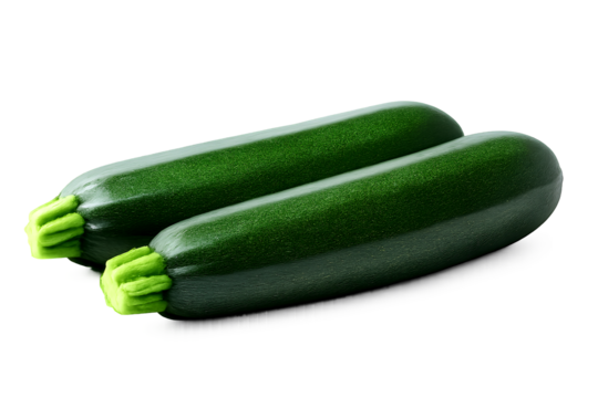 Whole green zucchinis presented on transparent background