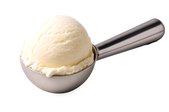 Fresh vanilla ice cream scoop displayed on transparent background