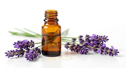 Botanical Essence: Essential Oil Bottle with Fresh Lavender Sprigs