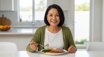 Senior Woman Enjoying a Healthy, Low-Sodium Meal at Home