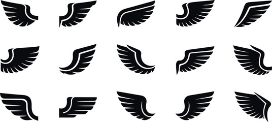 Obraz premium Collection of black wings in various styles on white background