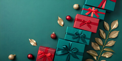 Elegant Christmas gifts with rich green background invite holiday cheer and festive spirit for your seasonal marketing campaign and joyful winter promotions