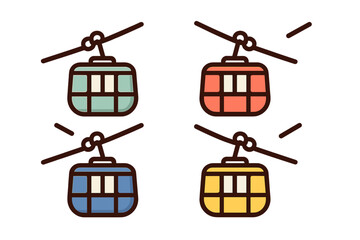 Colorful cable cars hanging on a wire in a minimalist design showcasing different shades and patterns © icon_art