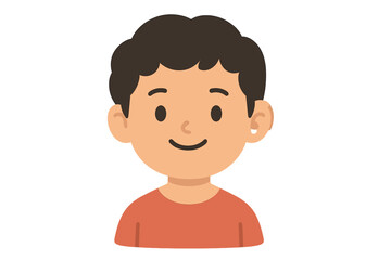 Obraz premium Cheerful cartoon boy with brown hair wearing an orange shirt, portrayed in a simple design style