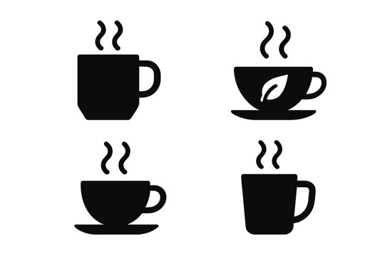 Various coffee cup designs featuring steam and unique shapes ideal for cafes and coffee lovers