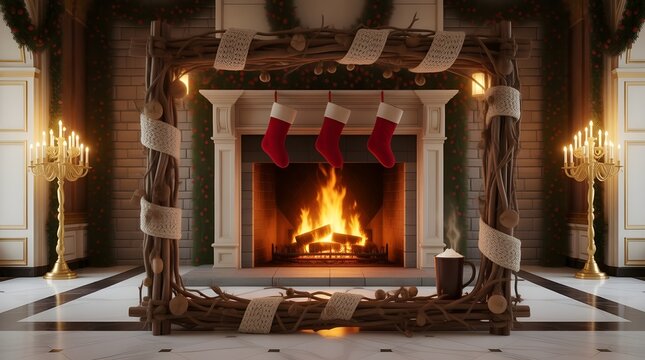 christmas frame cozy fireplace stockings warm festive holiday interior decor
- Powered by Adobe