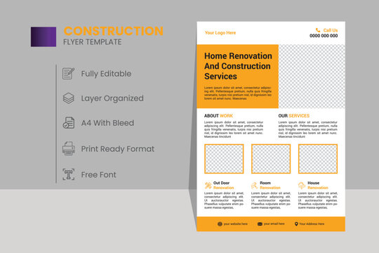 Construction tools cover a4 template for a report and brochure design, flyer, banner, leaflets decoration for printing and presentation vector illustration