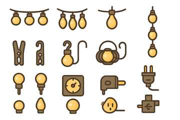 Decorative string lights with various electrical components and accessories for home and party use