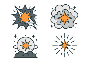 Creative illustrations of explosions and bursts with vibrant colors in a simple and modern style