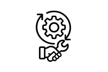 Hand holding wrench with gear symbolizing maintenance and repair tasks in industrial setting