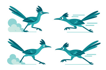 Fototapeta premium Colorful cartoon birds displaying various running poses in a stylized animation style
