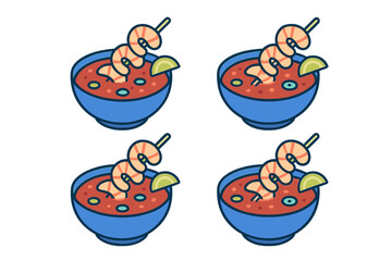 Colorful shrimp cocktail bowls with lime wedges and garnishes presented in a fun arrangement