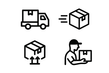 Delivery process illustrated with a truck, package, and a person handling the box