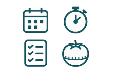 Icons representing planning, timing, tasks, and fresh produce for a healthy lifestyle