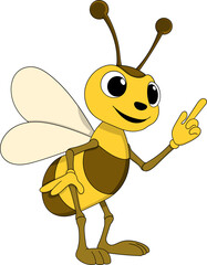 Cute Cartoon Bee Character Pointing with Friendly Expression