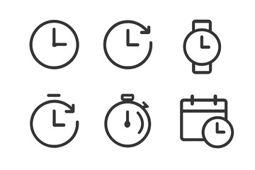 Icons representing different timekeeping methods such as clocks, watches, and calendars for efficient time management