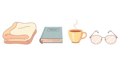Comforting Essentials A Cozy Arrangement of Book, Warm Drink, Blanket, and Eyeglasses for Relaxation and Leisure