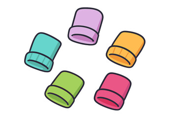 Colorful hats arranged playfully on a plain background