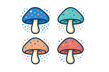 Colorful cartoon mushrooms with bright dots on a white background showcasing creativity and playful design