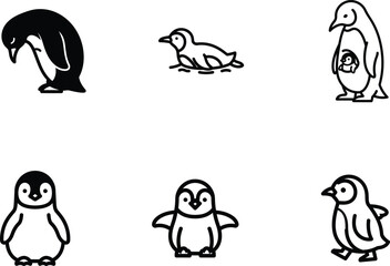 Charming penguin outlines showcase diverse activities and family dynamics conveying a sense of animal life and unique character demonstrating different penguin species and behaviors