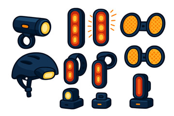 Collection of bicycle safety light accessories designed for enhancing visibility during night rides