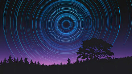 A starry night sky, long exposure, star trail