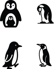 Penguin vector illustration set depicting different penguin poses and scenes perfect for wildlife enthusiasts and those seeking minimalist animal designs showcasing avian beauty