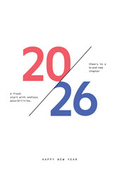 Happy new year 2026 greeting card design with modern typography