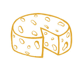 Hand drawn italian food in doodle style. Cheese pieces in quirky crayon style. Italy ingredient, cheese chunk, mediterranean dinner element for pasta, pizza, menu. Minimal doodle sketch. Vector illust