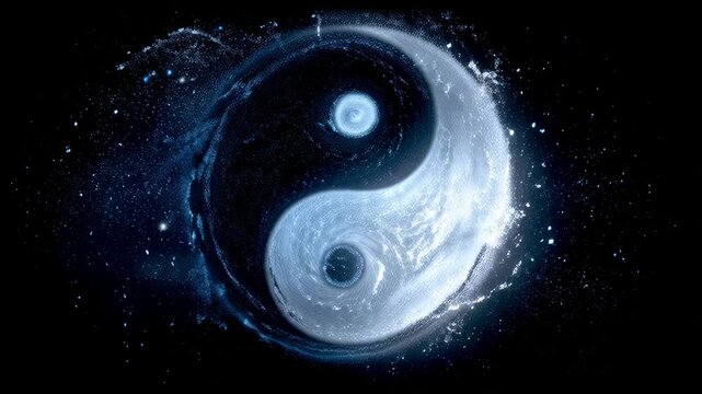 Yin Yang Symbol Animation: Cosmic Balance of Light and Dark Energy Particles in Motion
