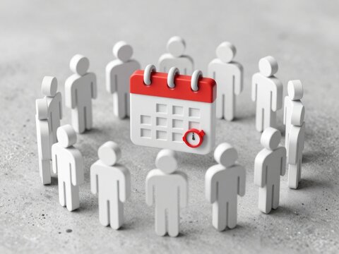 Calendar icon with timer surrounded by people