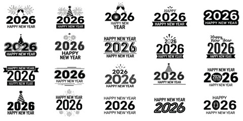 2026 Happy new year icon set 