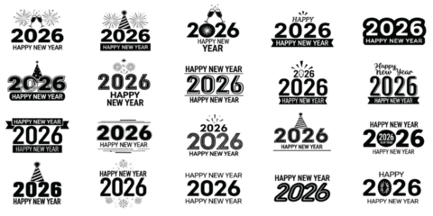 2026 Happy new year icon set 