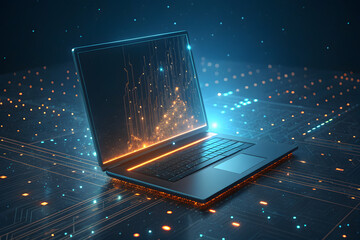 Futuristic Laptop on Circuit Board