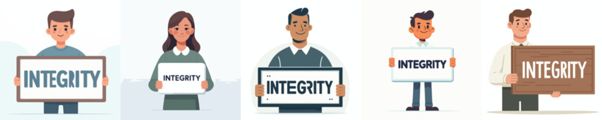 vector of a man holding a sign that says "Integrity"