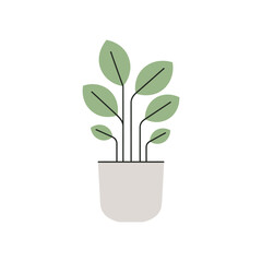 Fototapeta premium Minimalist potted plant illustration with soft green leaves and a neutral pot design
