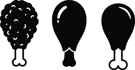 Crispy and Roasted Chicken Drumstick Icons for Culinary Menus, Food Packaging, Cooking Guides, Restaurant Branding, and Recipe Illustrations