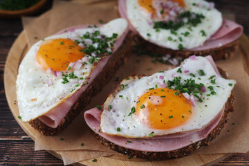 The Strammer Max sandwich, traditional dish in Germany Berlin and Saxon region	