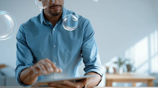 Futuristic Productivity With Man and AI Chat in Modern Setup