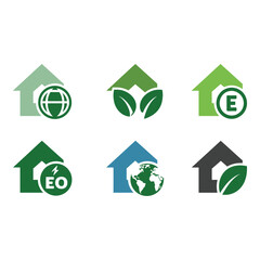 Obraz premium Eco friendly house logos with green energy and earth symbols
