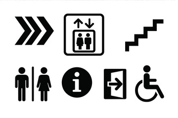 Signage showing elevators, stairs, and restroom options in a public building for accessibility and direction