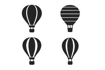 Naklejka premium Four unique hot air balloon designs featuring different styles and patterns suitable for graphic projects or illustrations