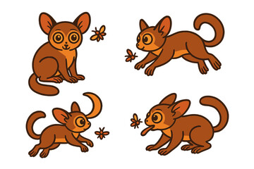 Cute brown animated cats playing with flowers in a playful cartoon setting