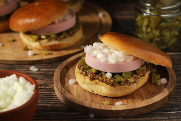 Traditional Finnish sandwich with sausage Porilainen