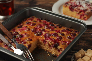 A cranberry pie, freshly backed and ready to be served