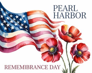 Pearl Harbor Remembrance Day Banner with Poppies for Patriotic Tribute.