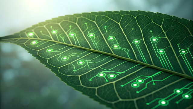 Leaf With Digital Circuit Veins
