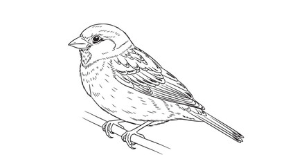 Sparrow on a Branch Line Art Illustration