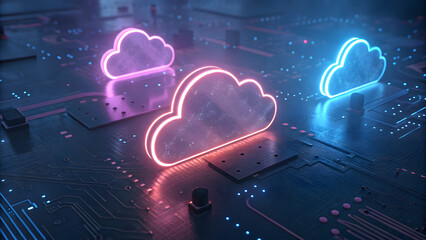 Neon Cloud Icons on Motherboard